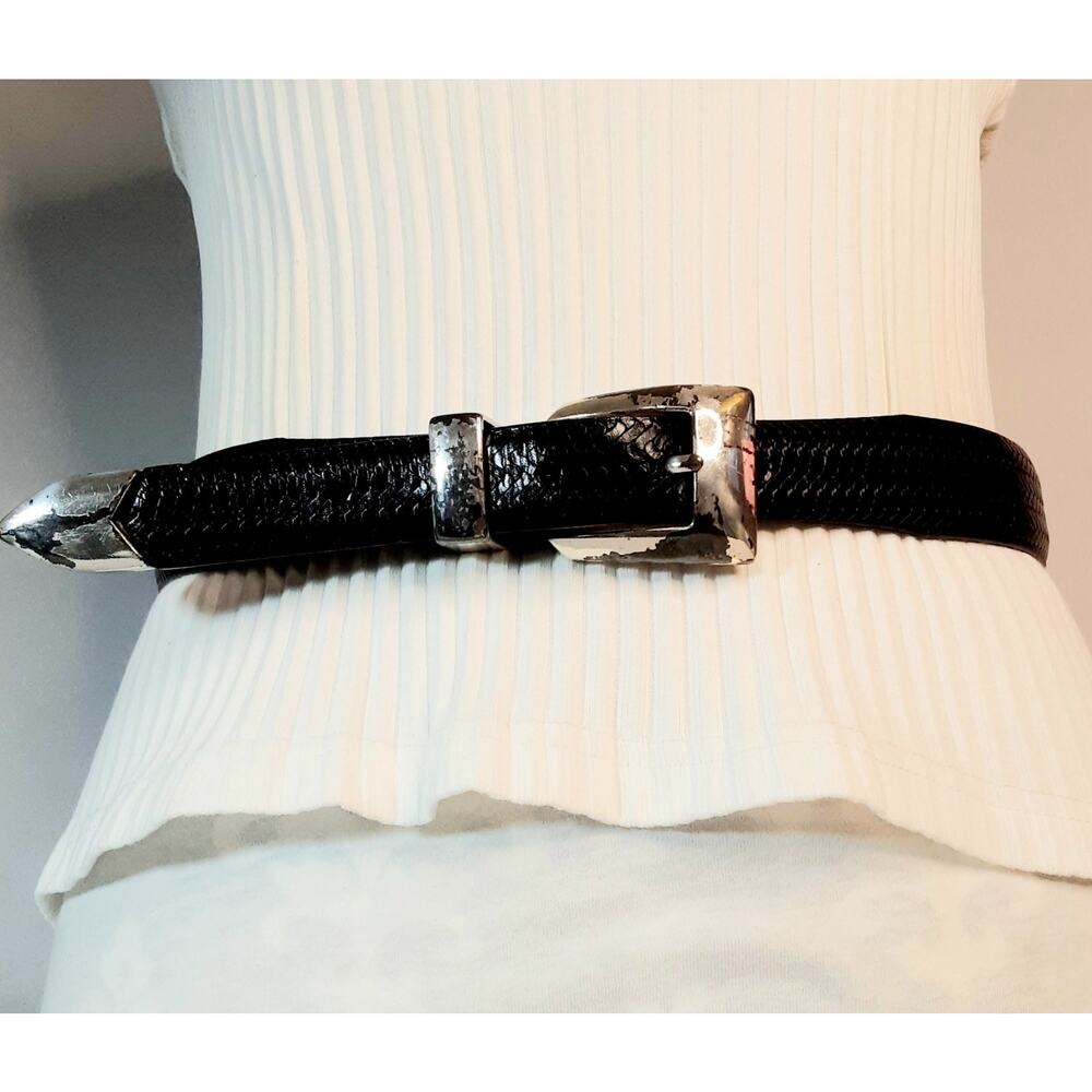 💎Brighton Onyx Black Full Grain Leather Belt 32 Waist Distressed Hardware